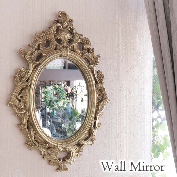 アンティーク調　オーバルミラー　壁掛け鏡　ゴールド　ウォールミラー アンティークゴールド オーバルミラー 壁掛け｜おしゃれインテリア