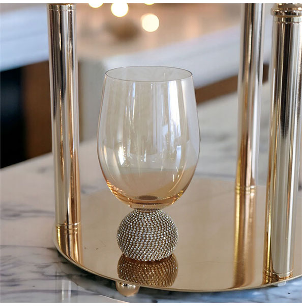 ヴィンテージ リモージュワイングラス 金粒 紫色の高脚グラス 金色装飾