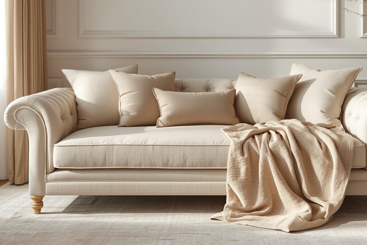エレガントなソファベッドが置かれた美しいリビングルーム