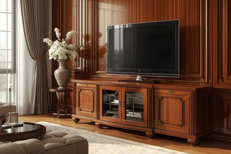 広々としたリビングにあるマホガニーのテレビボード
