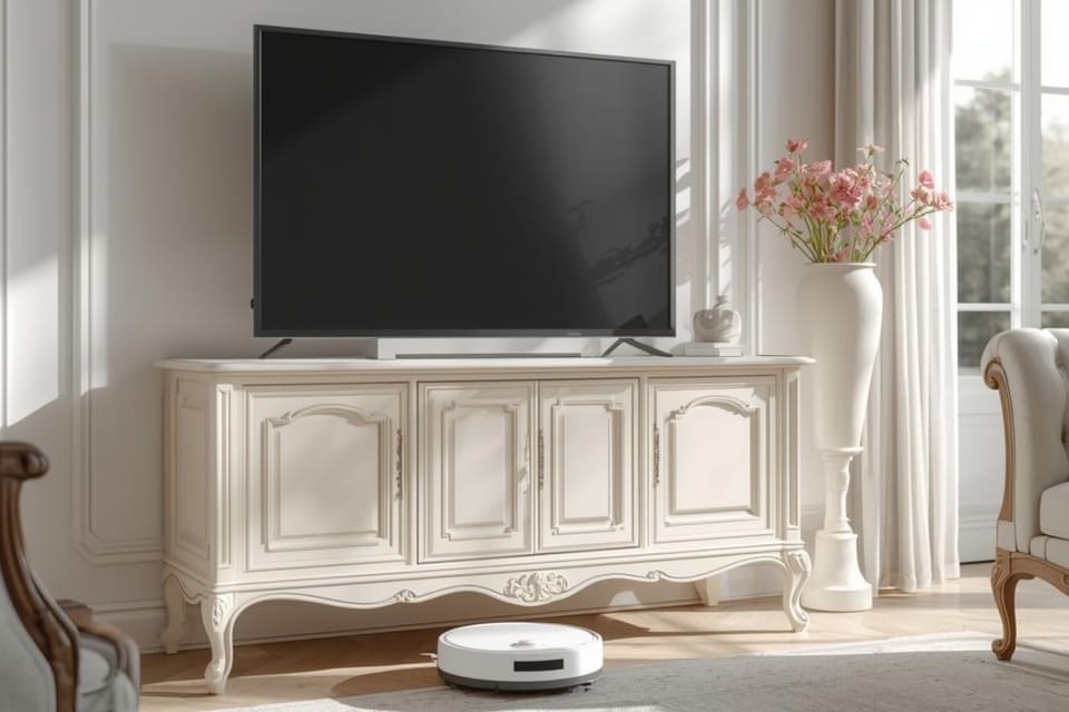 エレガントな脚付きテレビボードとお掃除ロボット