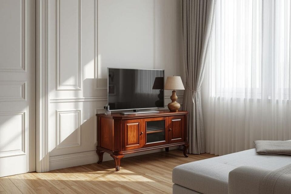 一人暮らしの部屋に置かれたエレガントな小型テレビボード