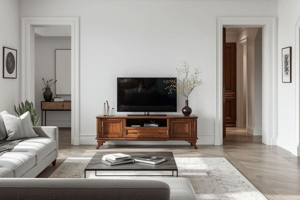 モダンな部屋に置かれたアンティーク調テレビボード