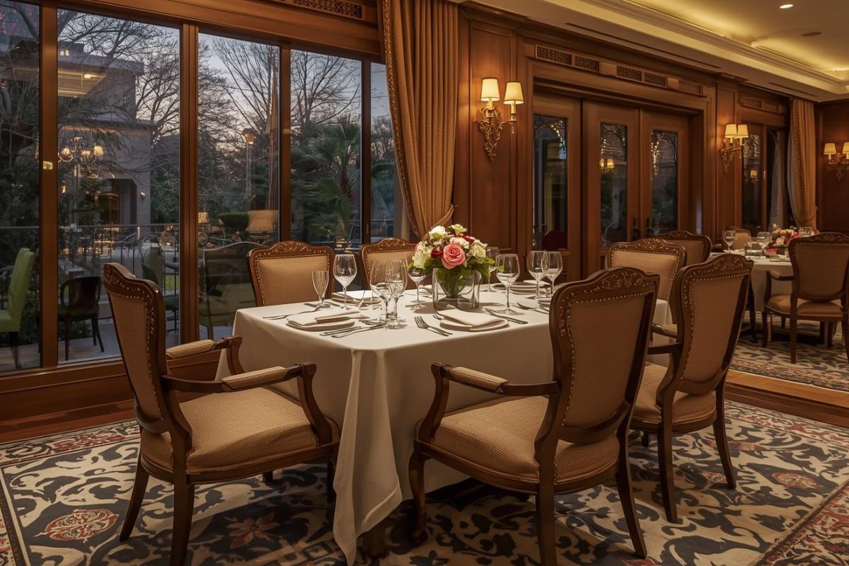 ダイニングテーブルに配置された優雅なアームチェア