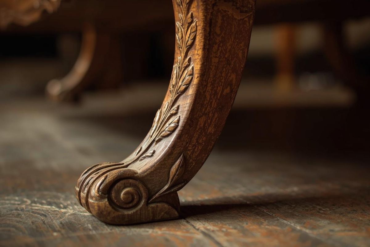 職人の手彫りによる猫脚の彫刻ディテール