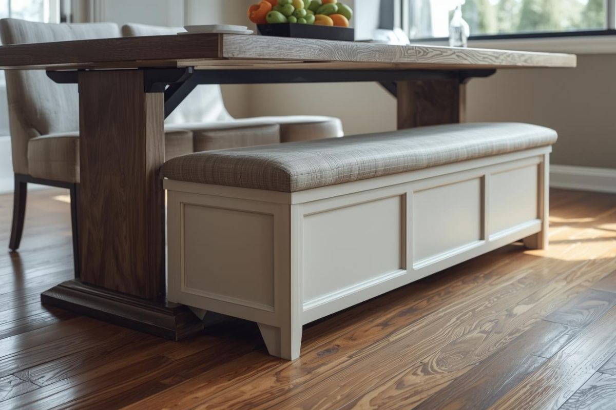 テーブルの下にすっきり収納されたベンチ