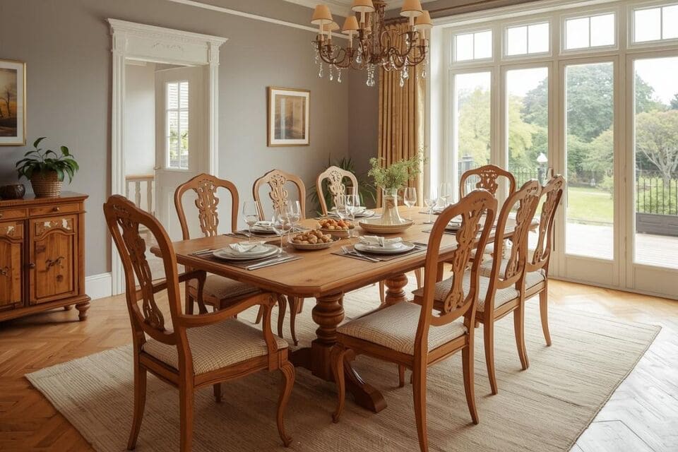 ゆったりとしたダイニングテーブルで食事を楽しむ風景