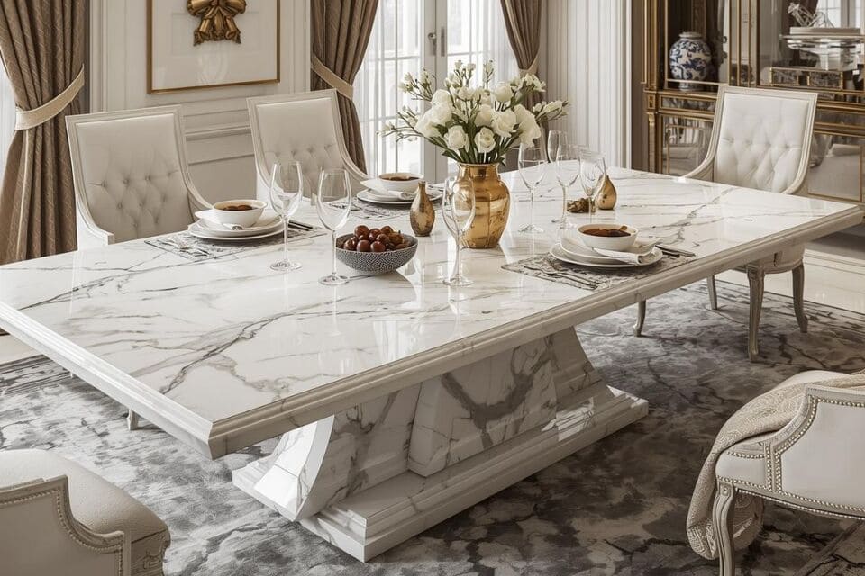 エレガントな大理石トップのダイニングテーブル