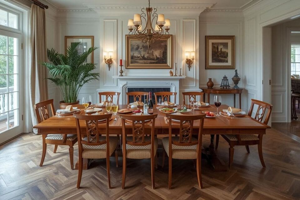 伸長式テーブルを広げてホームパーティーを楽しむ様子