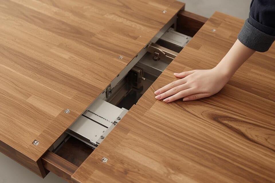天板の下に収納された追加天板の仕組み