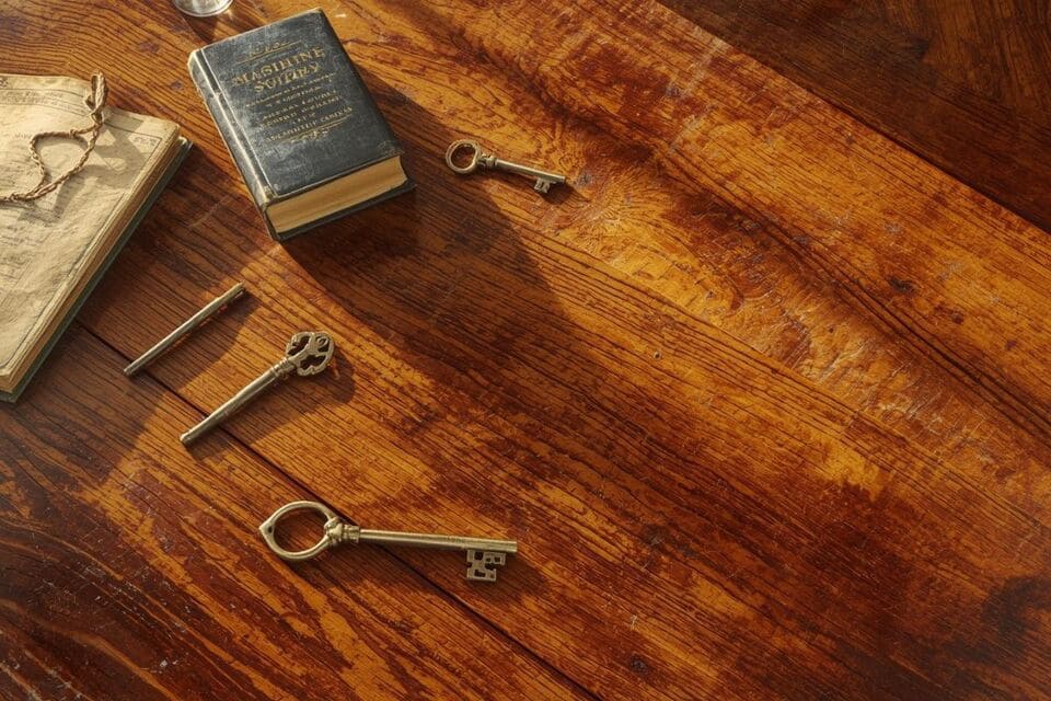 使い込まれて味わいの増した無垢材のダイニングテーブル