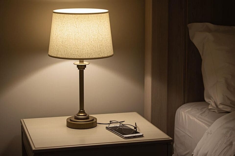 ベッドサイドでナイトテーブルとして使われている様子