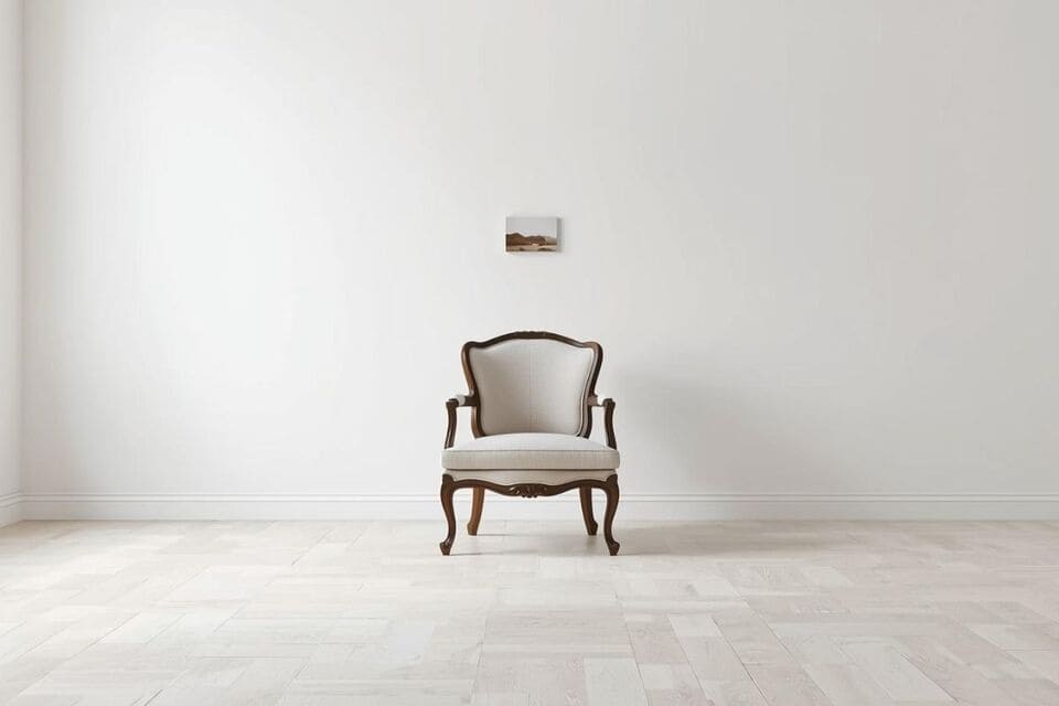 すっきりとした空間にクラシックな家具が際立つリビング