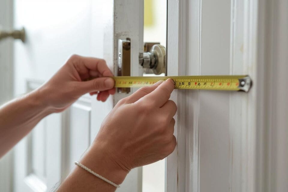 メジャーでドアの幅を測っている手元