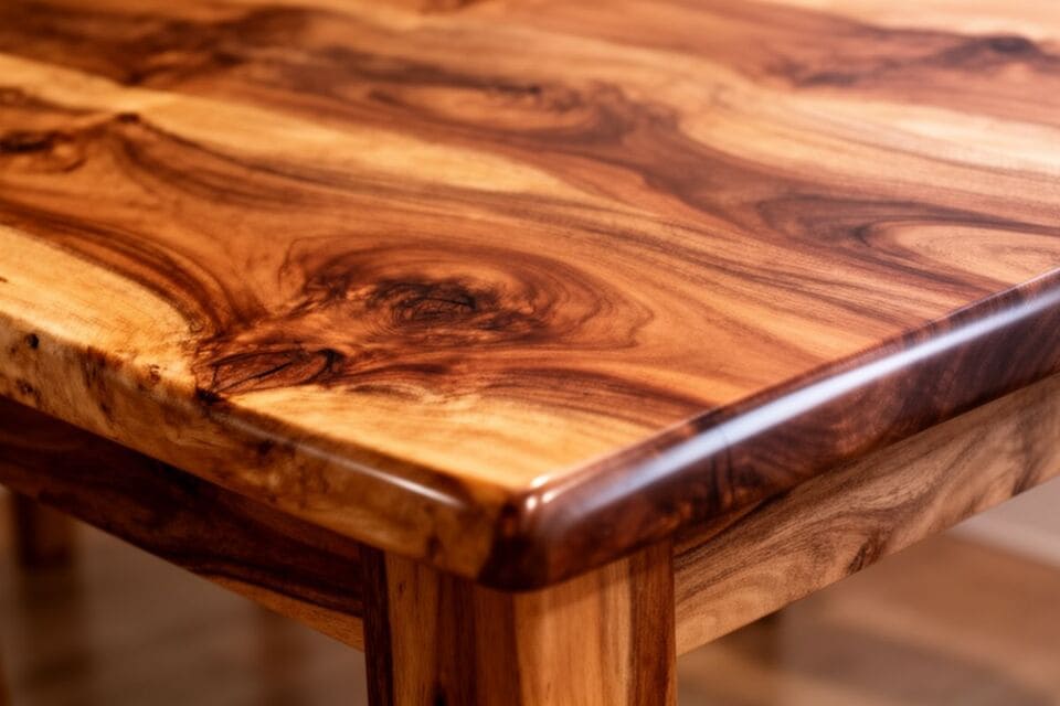 無垢材のテーブルの美しい木目と質感