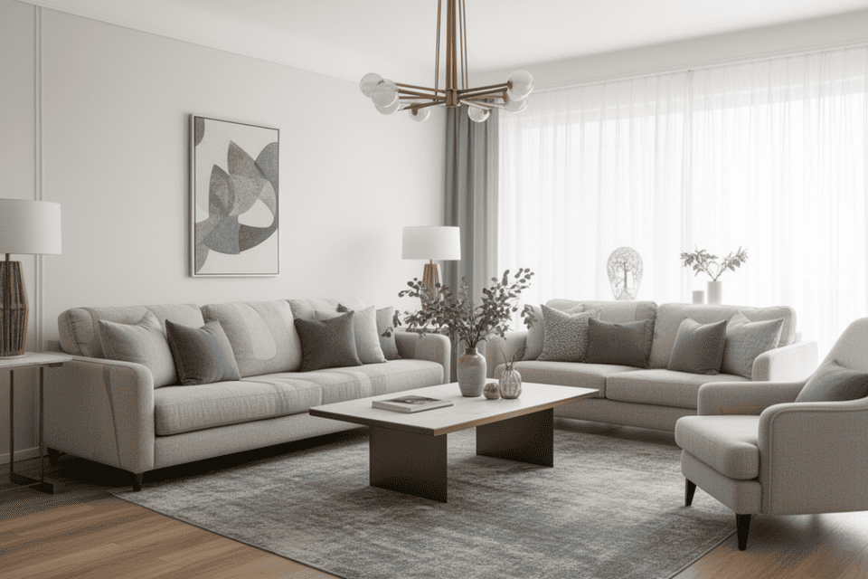 ソファの周りに十分な動線が確保されたリビング