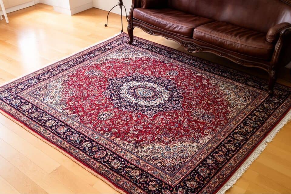 床の色と家具の間に敷かれた美しいラグ