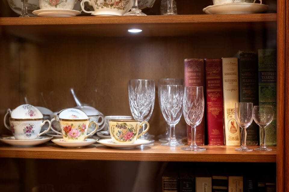 お気に入りの食器やグラスが美しく飾られたガラスキャビネット