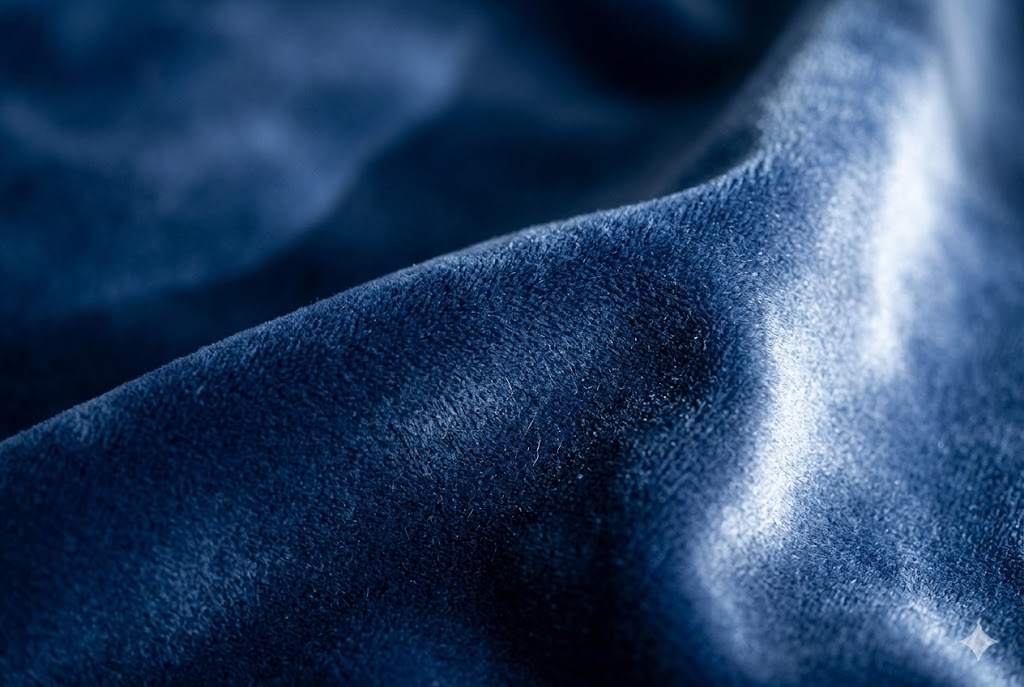柔らかな毛並みと美しい発色のベルベット生地のクローズアップ