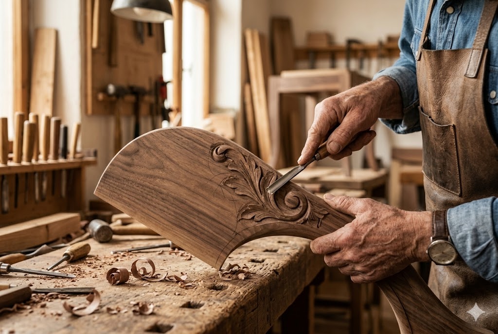 職人の手仕事によって丁寧に作られる輸入家具のイメージ