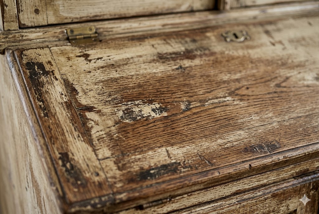 天然木の木目と手作業によるアンティーク塗装の濃淡