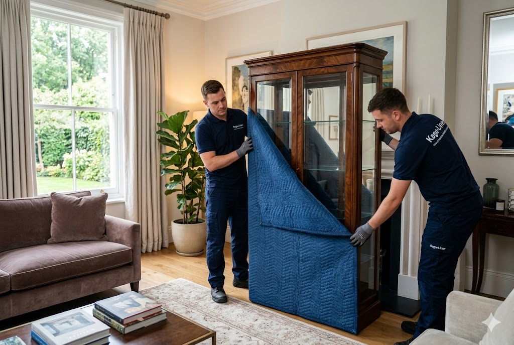 開梱設置サービスで、部屋の指定場所に家具を配置する配達員