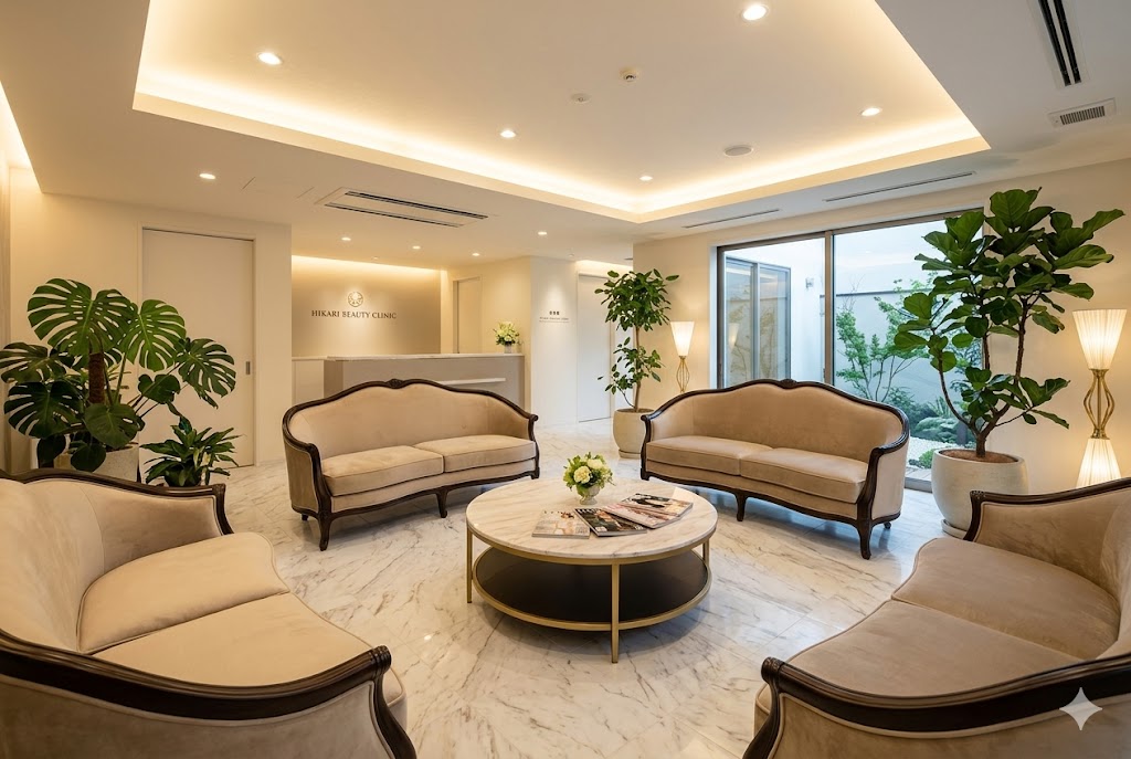 クラシックソファが置かれた優雅なサロンの待合室