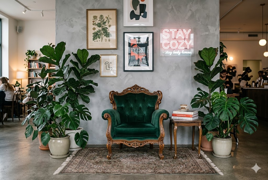 フォトスポットとして装飾されたカフェの一角