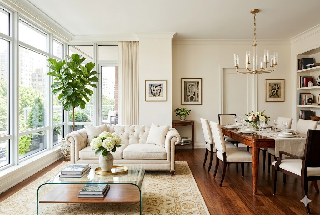 上質な家具で美しくホームステージングされたモデルルーム