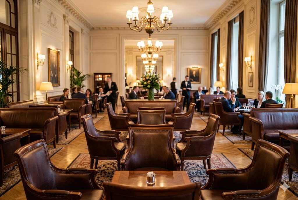 多くのお客様が利用するレストランやホテルのラウンジ風景