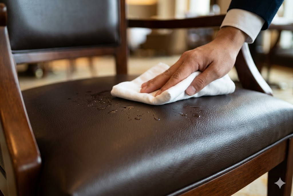 サッと拭き取れる手入れのしやすい合皮（PUレザー）のチェア