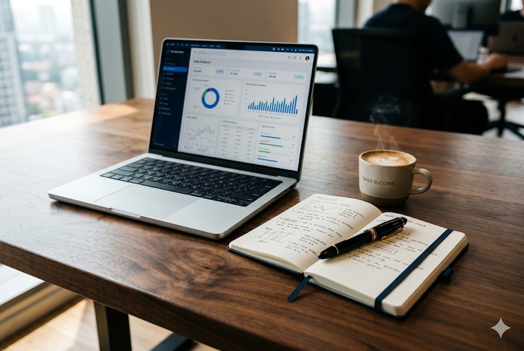 上質なデスクと本革ソファが配置されたエグゼクティブルーム