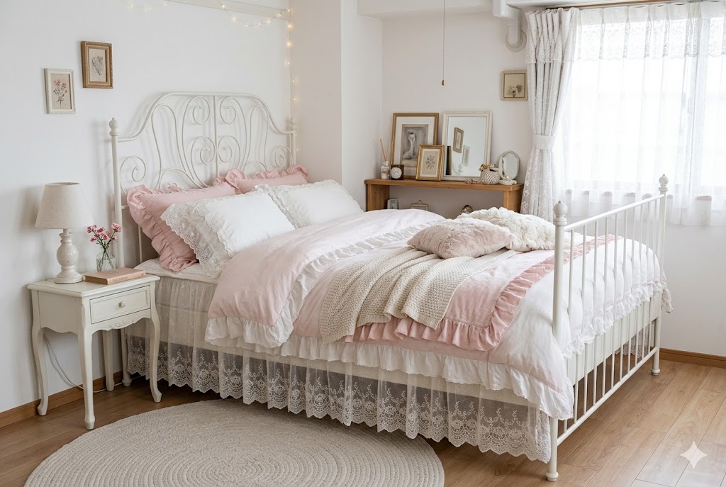 白を基調とした一人暮らしのロマンティックなベッドルーム