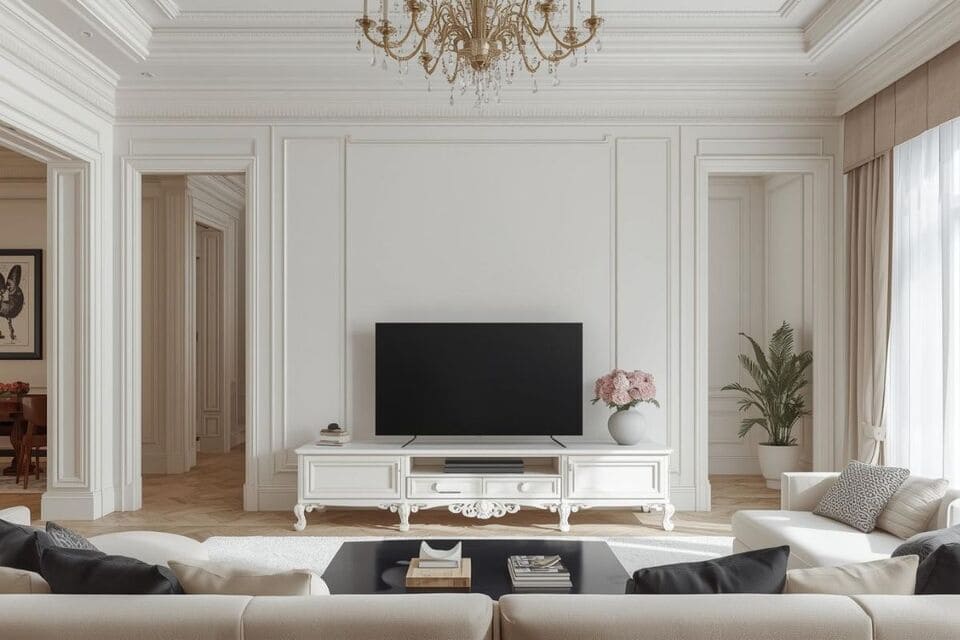 テレビとテレビボードをバランスよく配置したリビング
