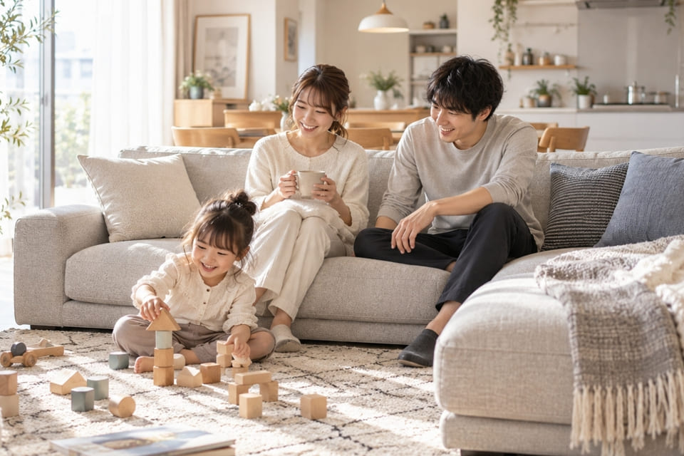 子どもがいる家庭のリビングに置かれたロータイプのソファ